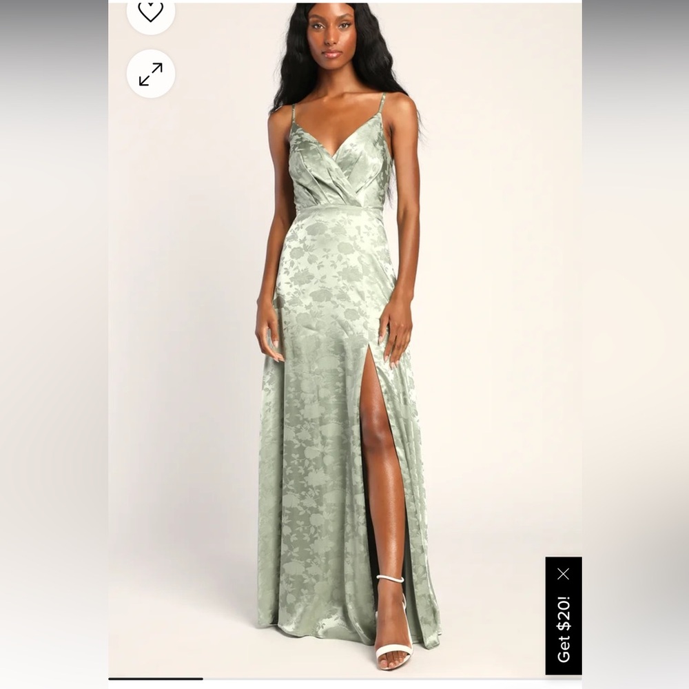 Lulus Radiant Refinement Sage Green Satin Jacquard Maxi Dress